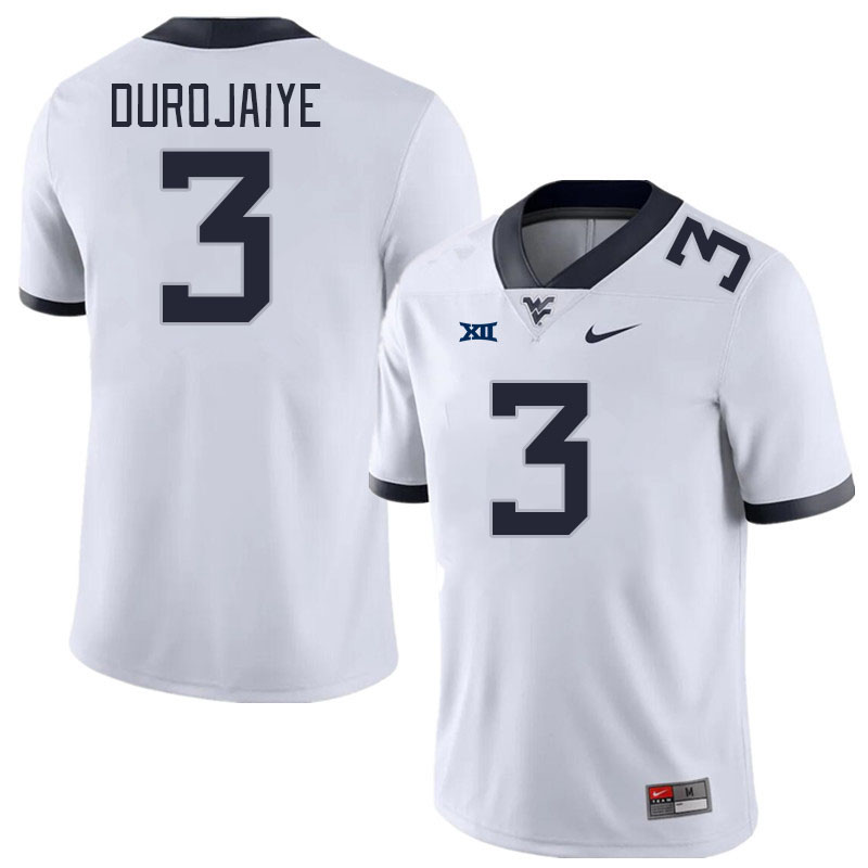 Men #3 Tomiwa Durojaiye West Virginia Mountaineers College Football Jerseys Stitched Sale-White